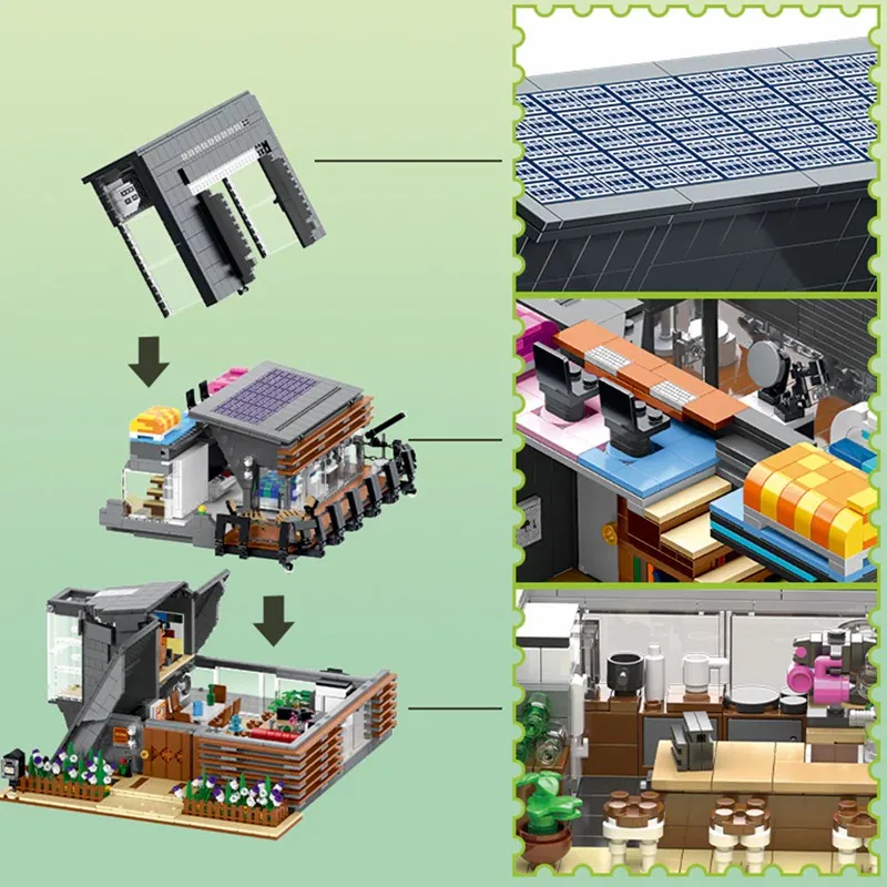 Conjuntos de edifícios da casa lambda, modelo de loja de apartamentos de arquitetura da cidade, presente, kit de modelo de blocos de edifícios modulares 3832 peças