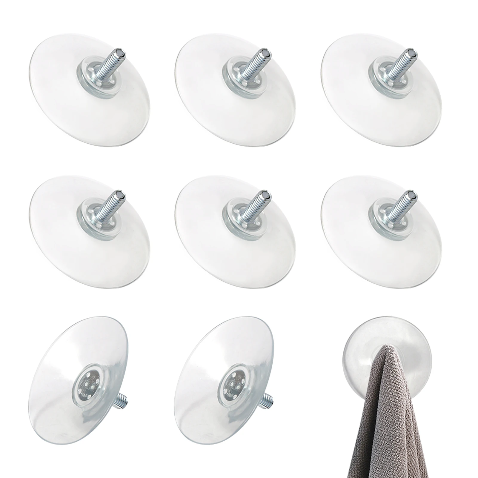 

8pcs With Screw Clear PVC Wall Storage Replacement Parts Suction Cup Strong Hook Kitchen Bathroom Pads Picture Hanging M6 Thread