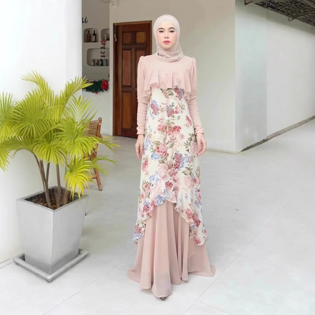 2026 New Cross-border Foreign Trade Women's Fashion Floral Lotus Leaf Elegant Long Elegant Dress