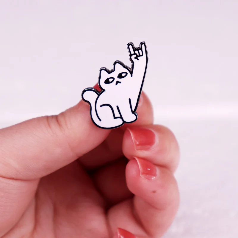 Rock Cat Animal Funny Meme Badge Enamel Pins MEOW Rock N Roll Music Brooches BFF Jewelry