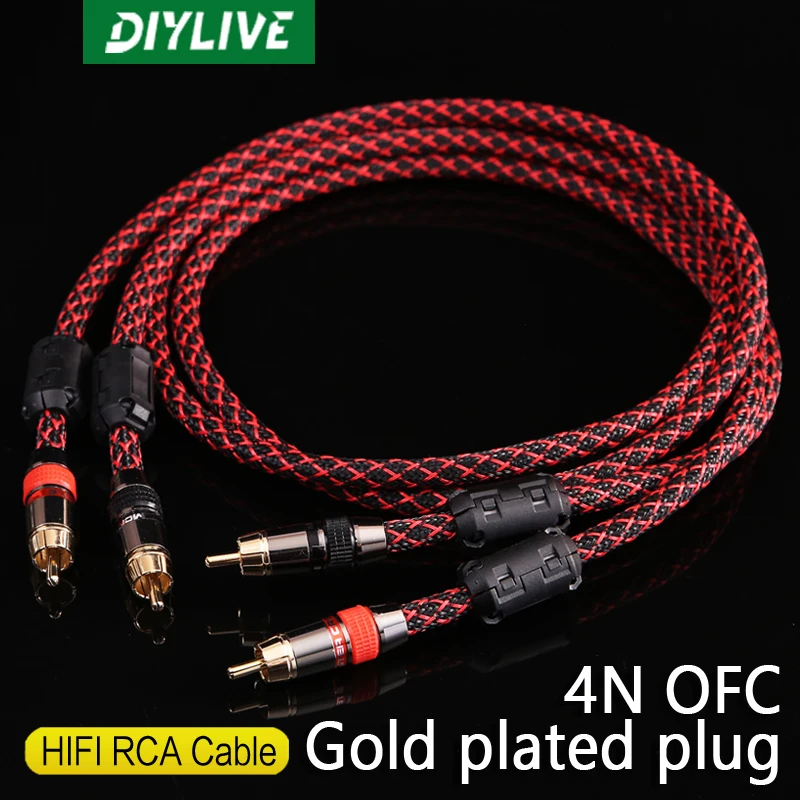 DIYLIVE 1 pair RCA audio cable 2 RCA to 2 RCA Interconnect Cables HIFI Stereo 6N OFC Male to Male For Amplifier DAC TV car audio 