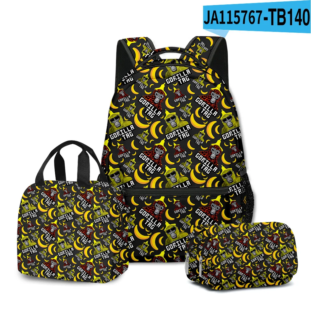Classic Popular Novelty Gorilla tag 3D Printed 3pcs/Set student School Bags Travel Notebook Backpack Lunch bag Pencil Case image 3