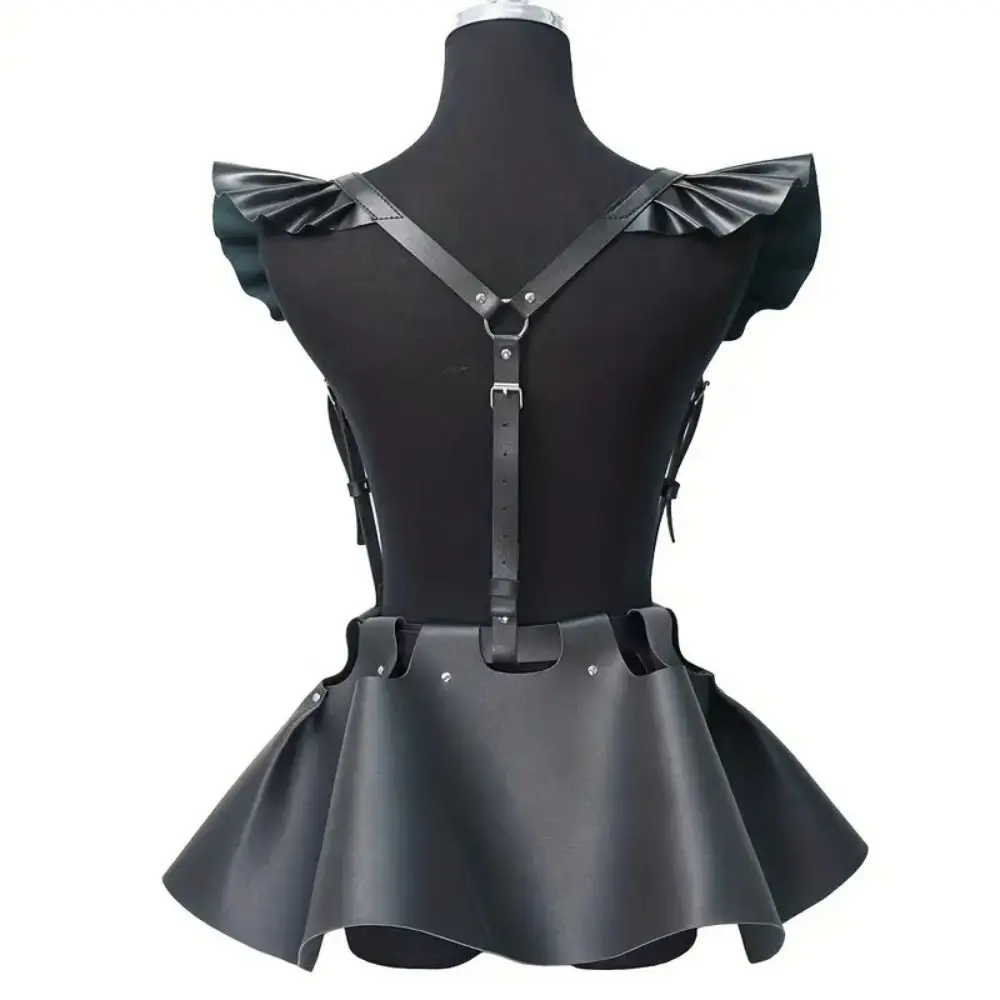 Sexy Cyberpunk Suspender Skirt Retro Ruffle Hem Cosplay Bondage Costume Personality Cool Leather Corset Belt Bar