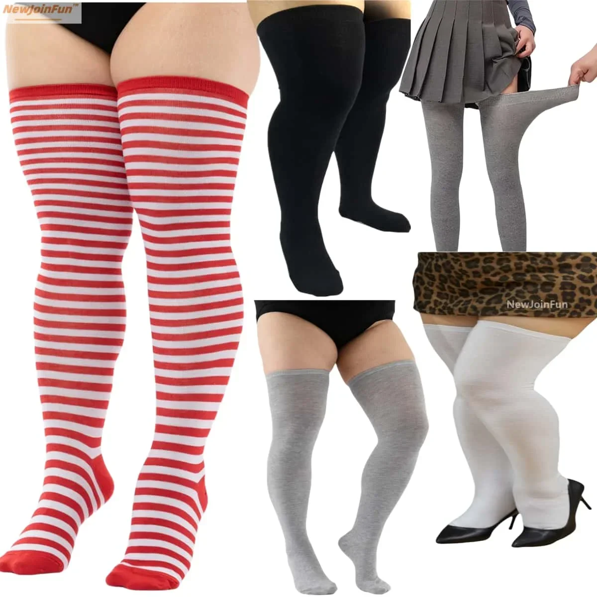 NewJoinFun Große Größe Lange Frauen Dünne Schwarze Hohe Socken Über Das Knie Frau Plus Größe Elastische Kraft Strumpf