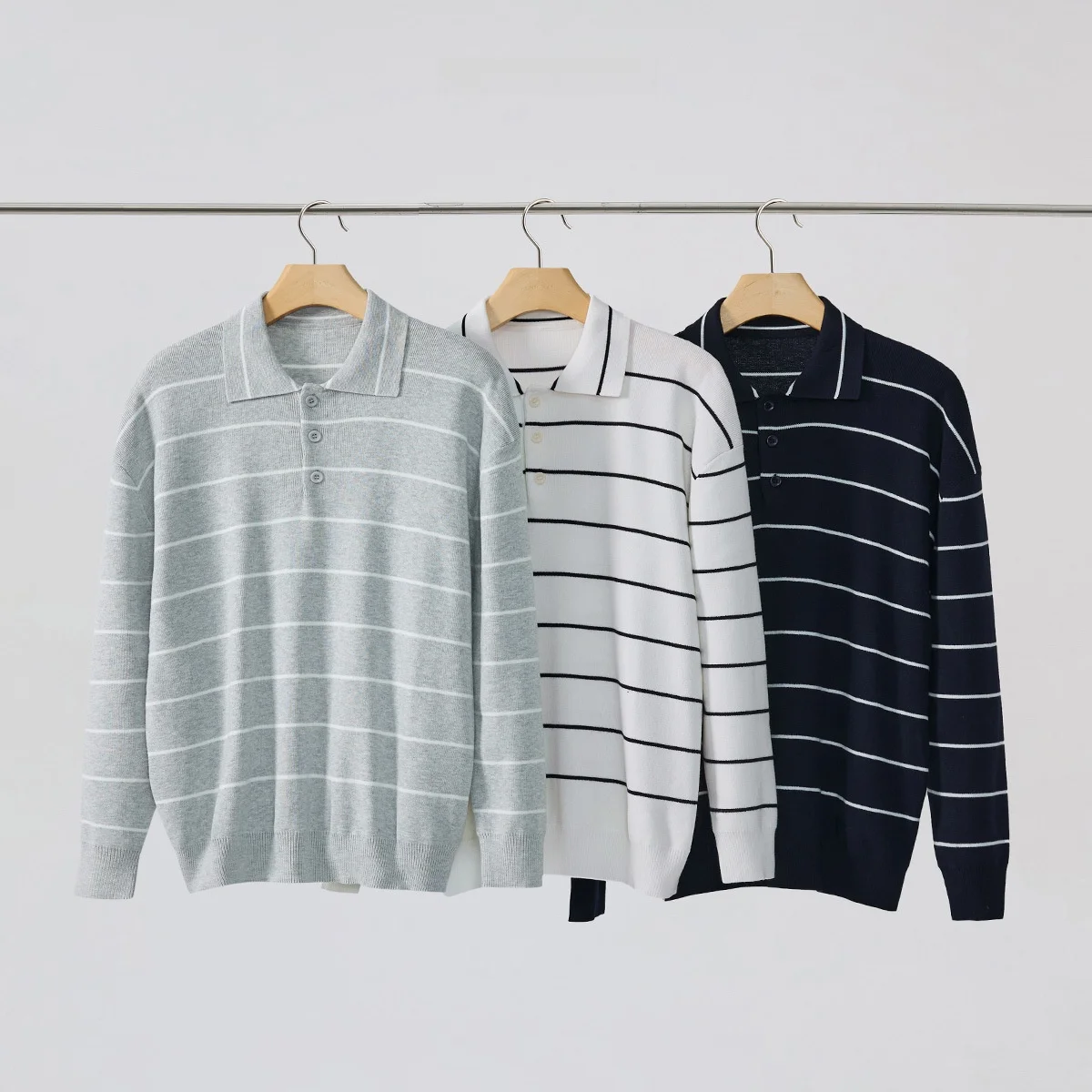 

Мужской полосатый шерстяной свитер свободного кроя с длинным рукавом и воротником, осенне-зимний, в корейском стиле, повседневная одежда для ежедневной носки
