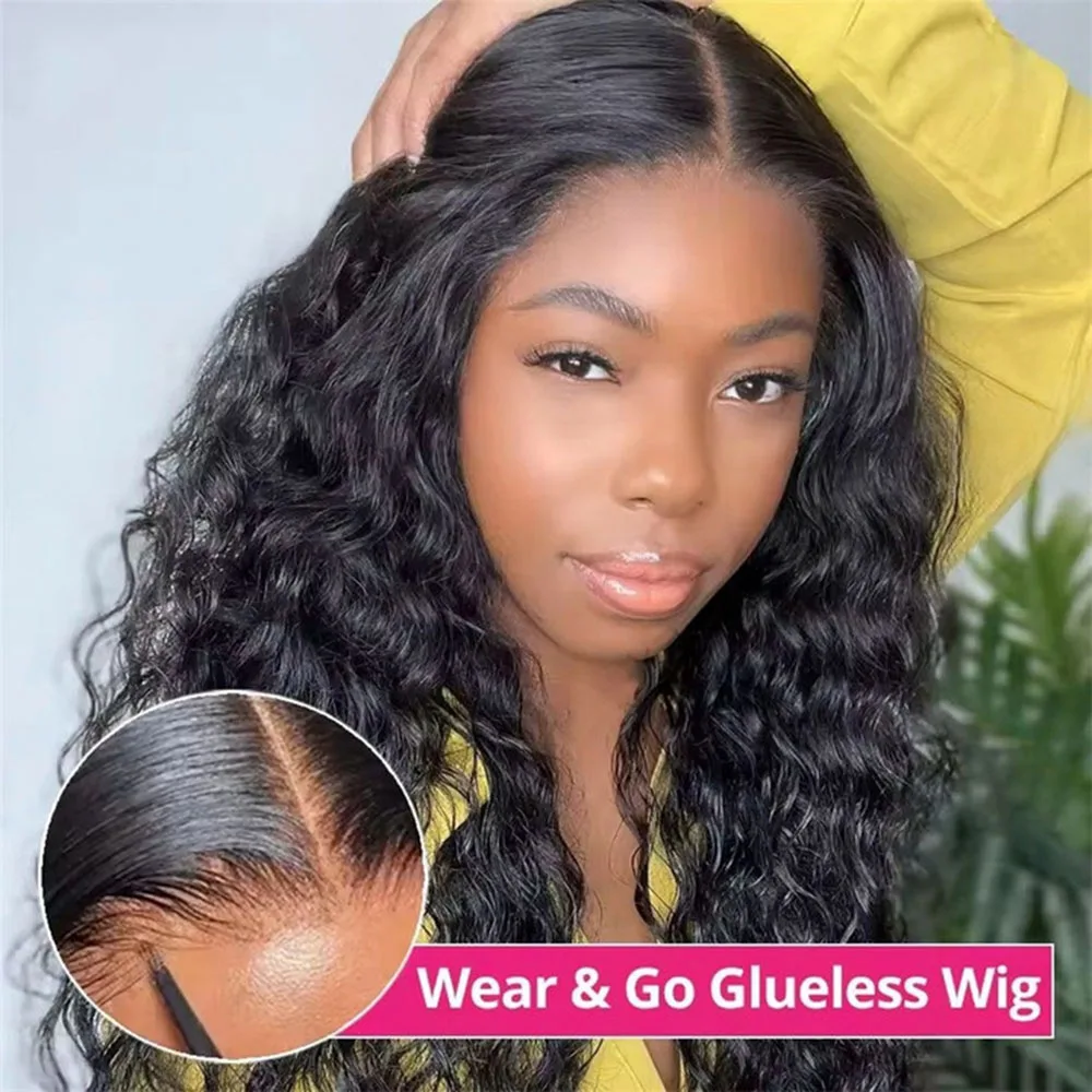 

6x4 Lace Closure Glueless Wigs Deep Wave Wear And Go Glueless Human Hair Wigs Brazilian Pre Plucked Ready To Go 18-32inch