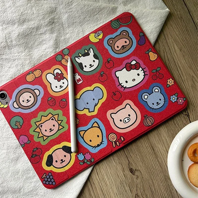 Sanrio Hello Kitty Ipad Red Case My Melody Cartoon ipad 2021 Protective Case 10.2 pro11 Rotating Leather MINI6 Air6 Drop-proof