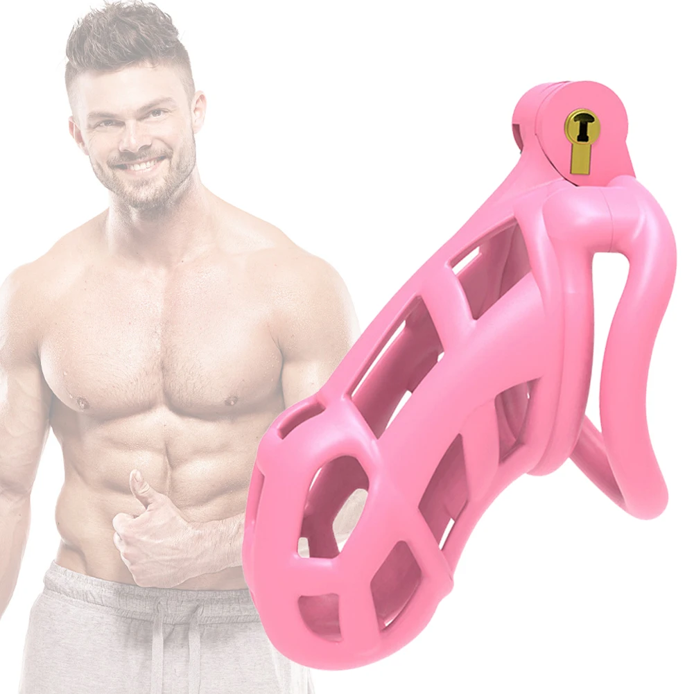 Pink Male Chastity Cage Lock Cock Device Kit With 4 Arc Penis Rings Sex Toys For Men Gay Scrotum Adult Games Sex Shop 18+