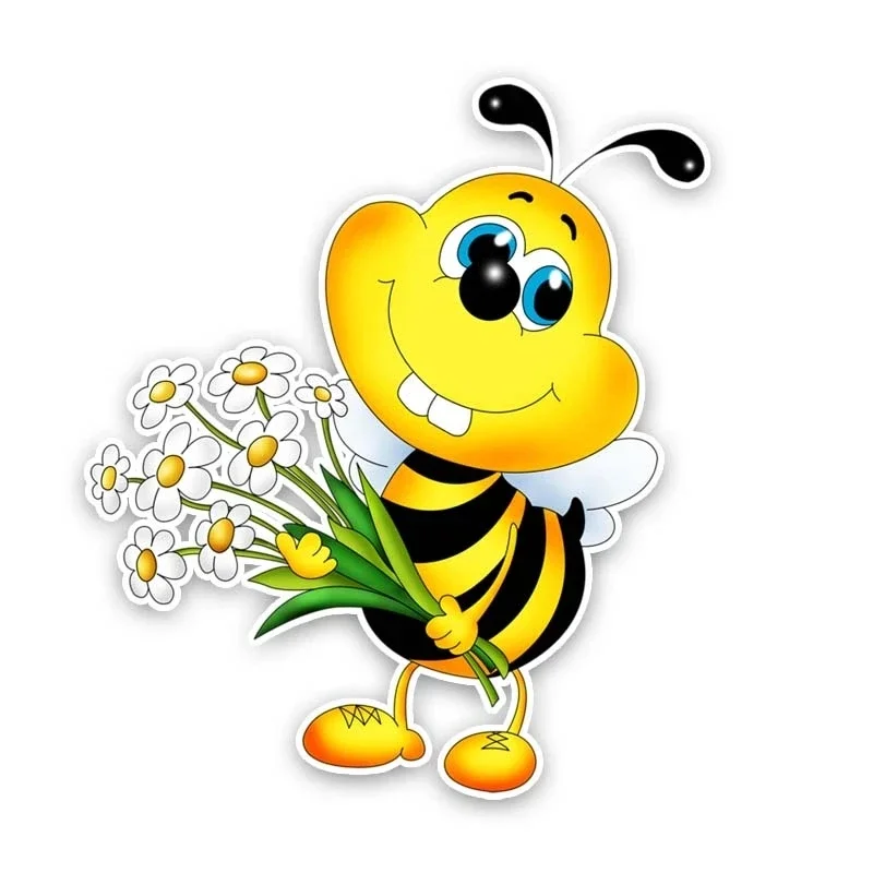 S40785# Various Sizes Self-adhesive Decal Bee With Flowers Car Sticker Waterproof Auto Decors on Bumper Rear Window
