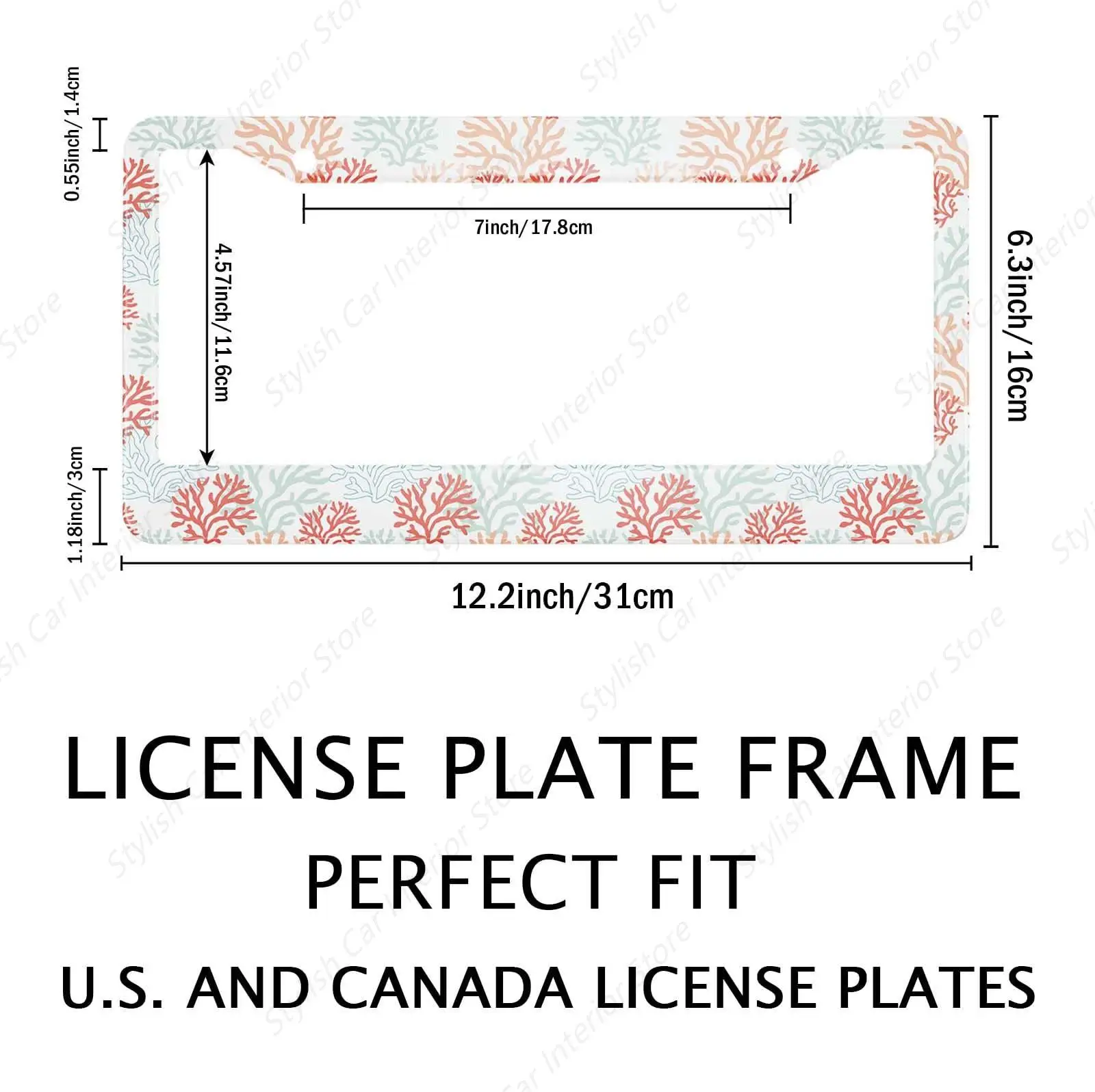 Red Pink and Mint Corals Personalise License Plate Frames Metal License Plate Frame Car Universal Accessories Stainless Steel