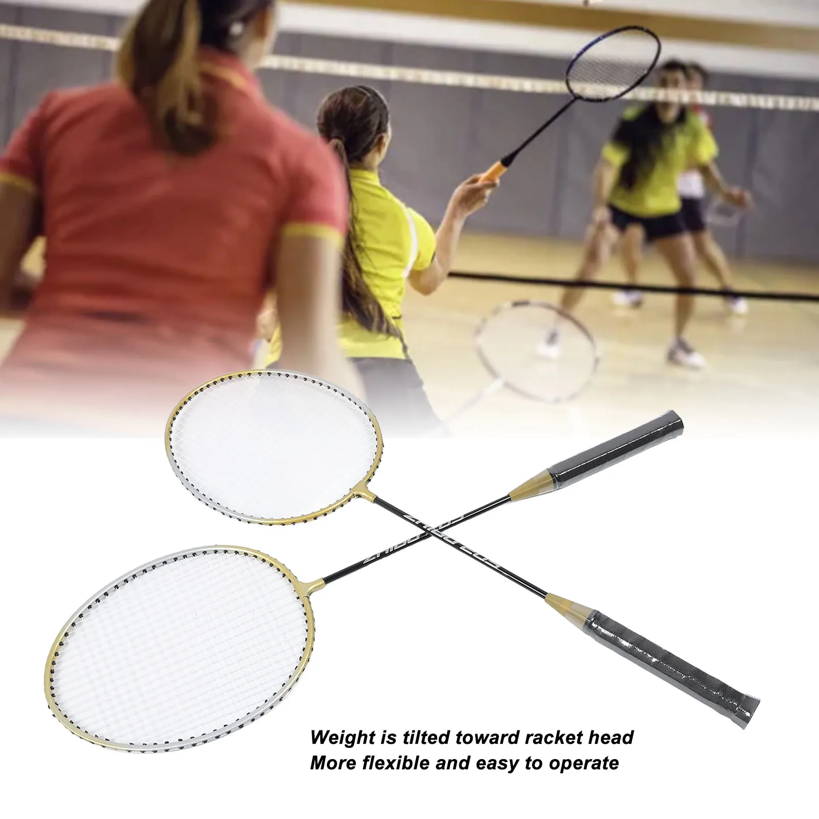 

Alloy Badminton Rackets Set of 2 Adults Teenager Lightweight Badminton Racquets with Bag for Entertainment Training Games