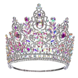 New Baroque Miss Universe Big Round Crown Luxury High Royal Queen Wedding Crowns Crystal Banquet Tiaras Costume Hair Accessories