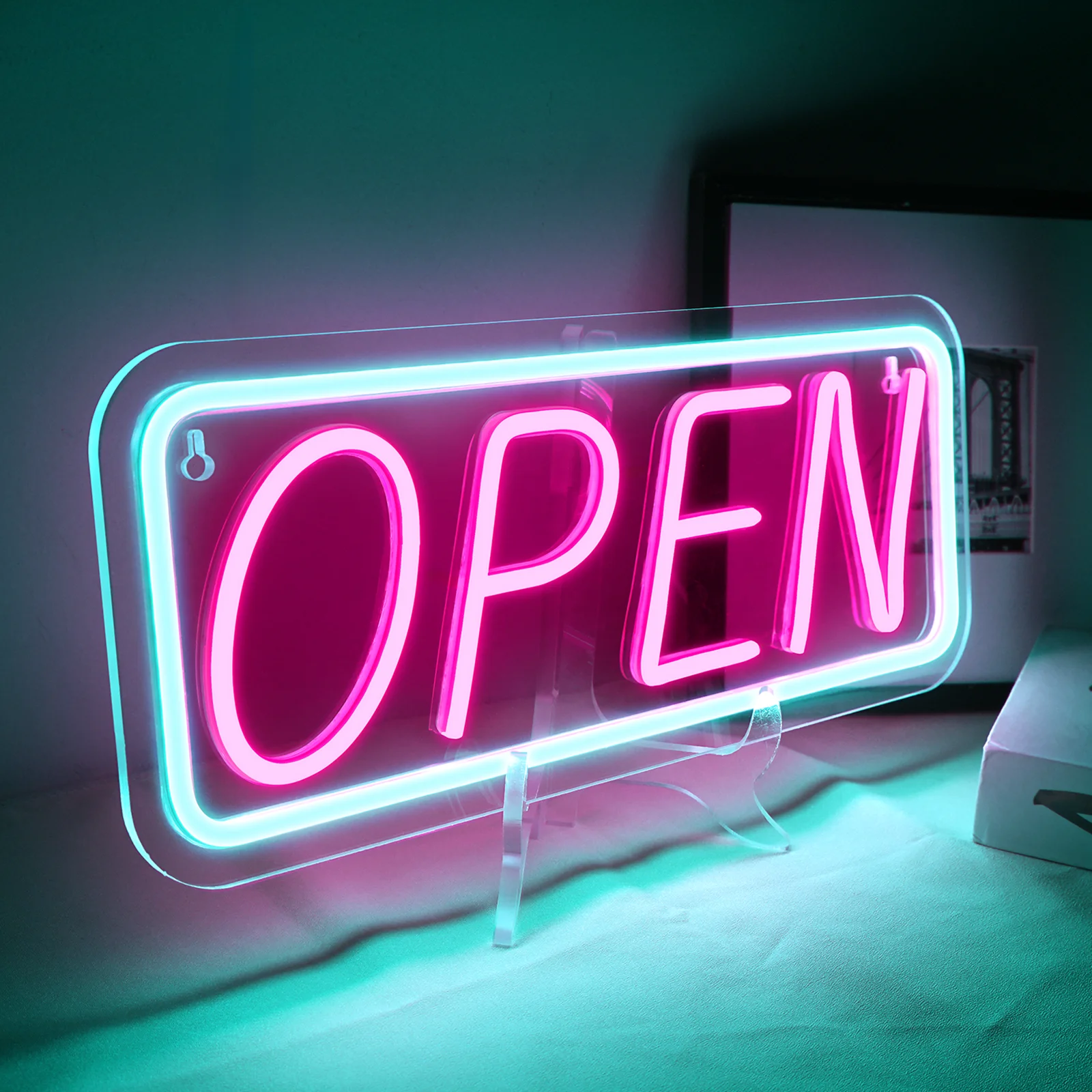 Open Neon Sign USB Dimmable Light Up Open Sign Wall Hanging Decor for Window Bar Salon Coffee Stores Club Hotel Decor
