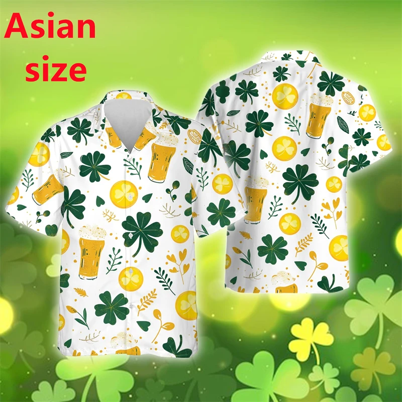 Shamrock Element St.Patrick’S Day Pattern Men's Shirts 2025 Casual Short Sleeve Leprechaun Single-Breasted Trend Men Shirt Tops