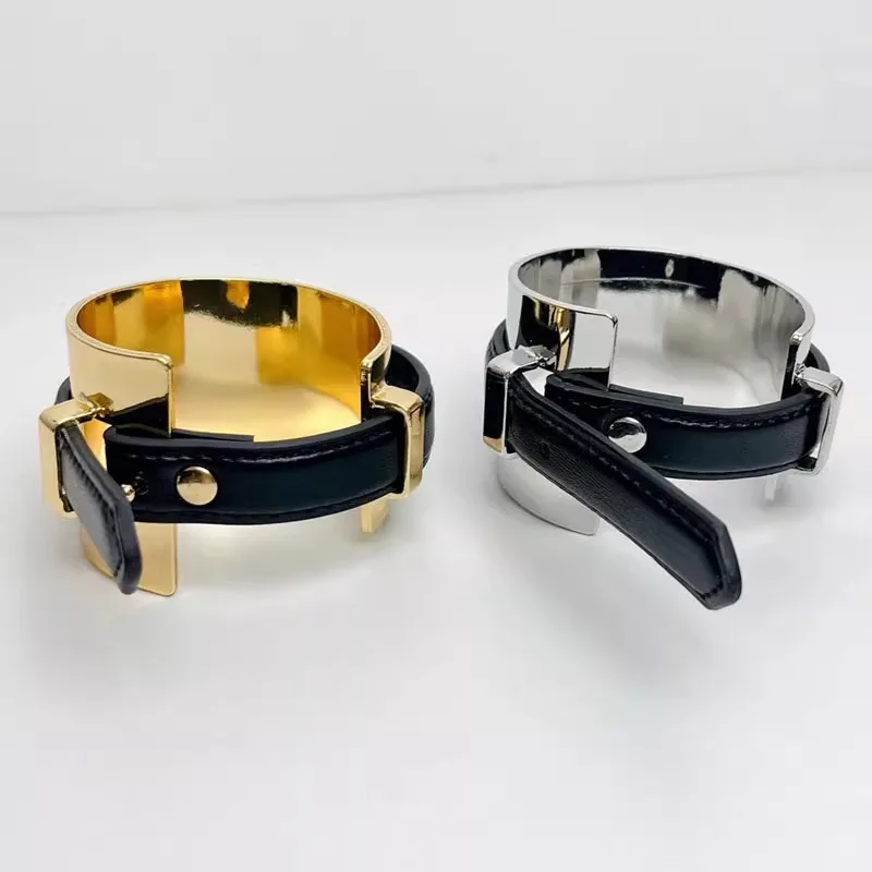 Exaggerated Elegant Monogram Leather Bracelet - Adjustable Buckle Bangle for Women High-Quality Jewelry