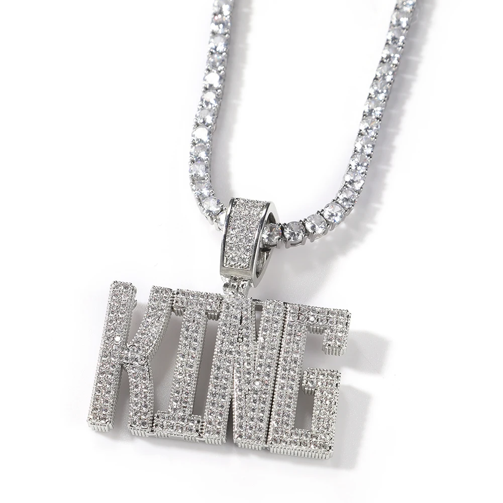 Uwin Custom Personalized Name Pendant Block Letters Initial Name Necklace With Tennis Chain Iced Out Cubic Zircon Hiphop Jewelry