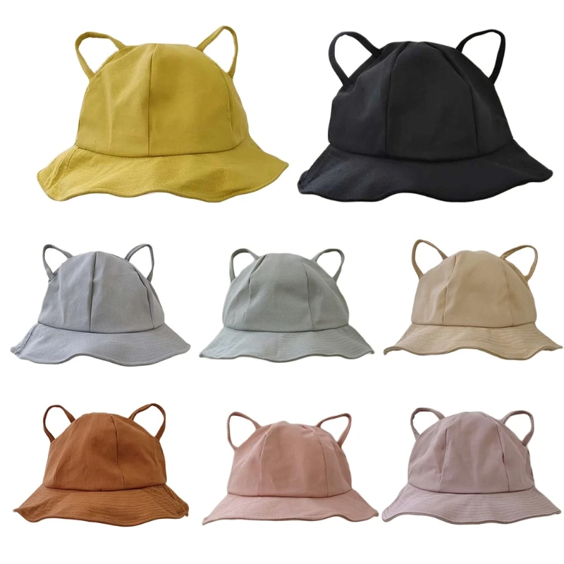 

Summer Cotton Wide Brim Bucket Hat Hollow Out Kitten Ears Fisherman Dropship