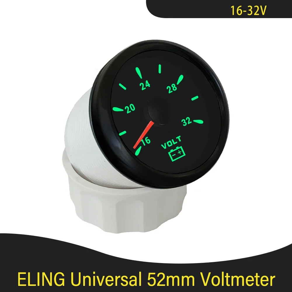 Waterproof 52mm Voltmeter Volt Gauge 8-16V 16-32V with 7 Colors Backlight for Boat Automobile Motorcycle Yacht 12V 24V