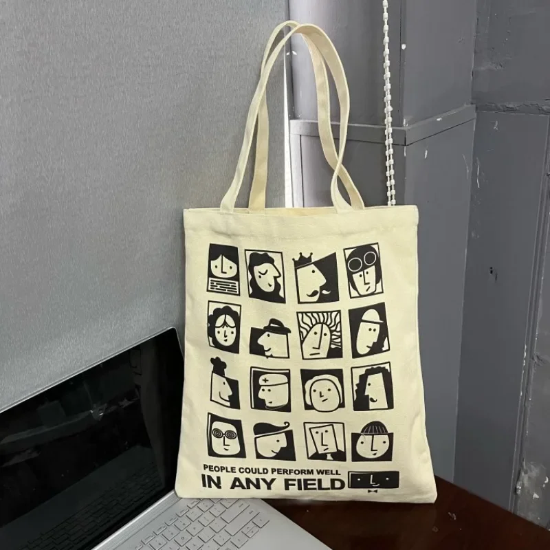 

Canvas Tote Bag Cute Shoulder Commuter Bag for Female College Students Class Bag Female Stylish Eco-Friendly Shopping Bag