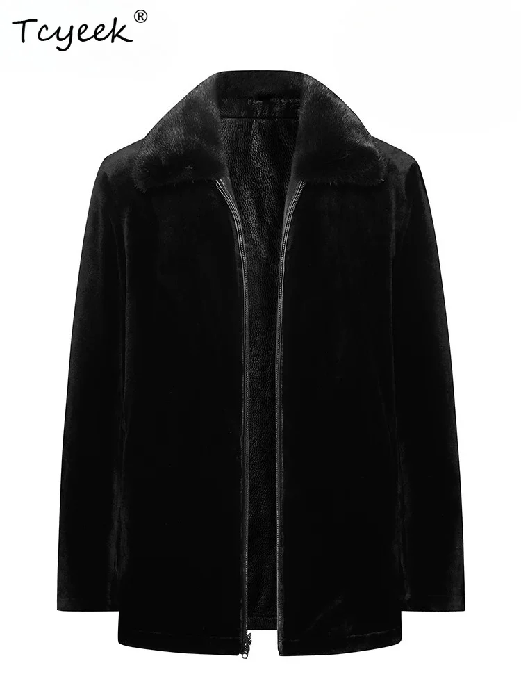 Tcyeek Natural Baojiamei Whole Mink Coat Men Real Fur Coats Male Deerskin Real Leather Jacket Fashion Winter Clothes Reversible