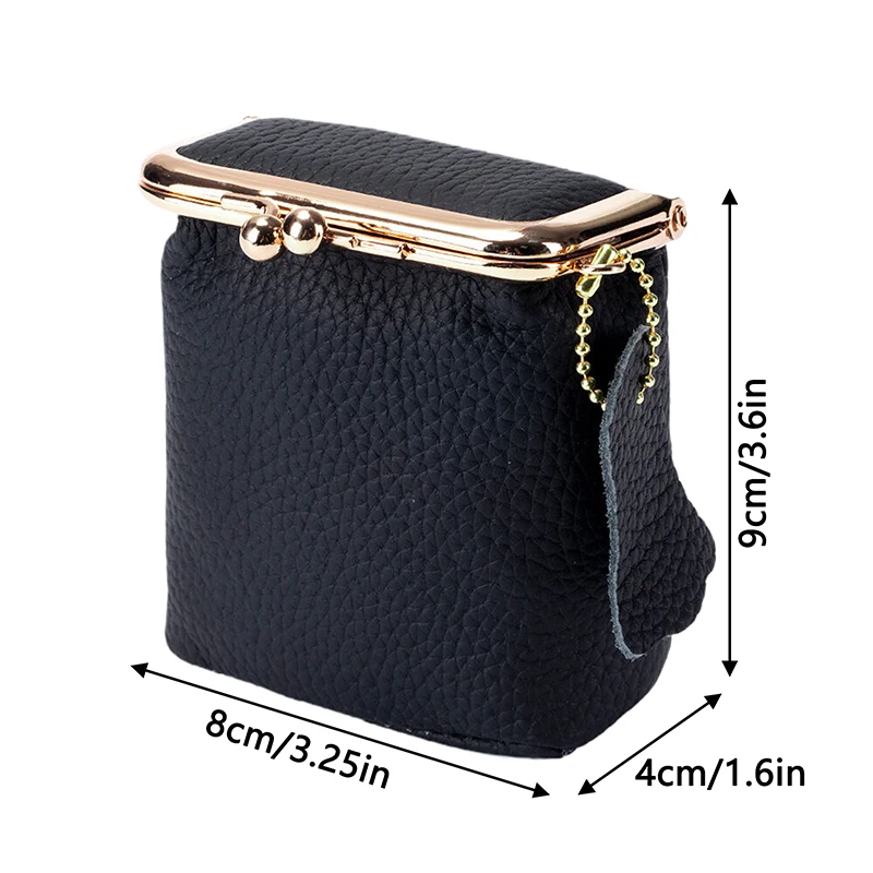 1PCS Leather Mini Coin Purse Solid Color Kiss Lock Change Pouch Casual Style Small Storage Bag For Women