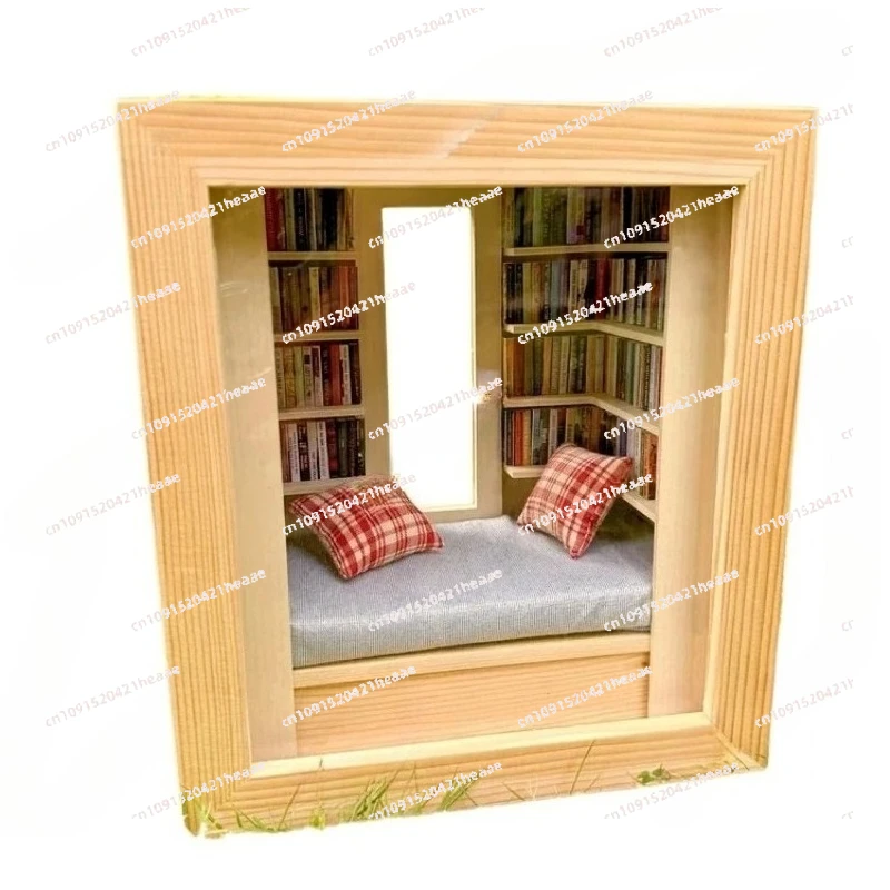 Suitable for Wooden Scenes Mini miniature room wood decorationCreative Anti-Anxiety Bookshelf Handmade Room Box With Exquisite
