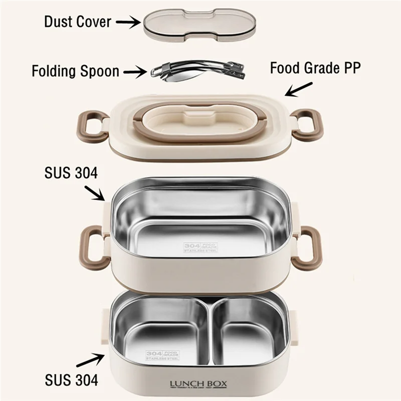 

HRBAJ-1500 мл двухслойный термобокс для обеда из нержавеющей стали 304 с изоляционной сумкой, герметичная коробка для бенто, еда для взрослых и студентов