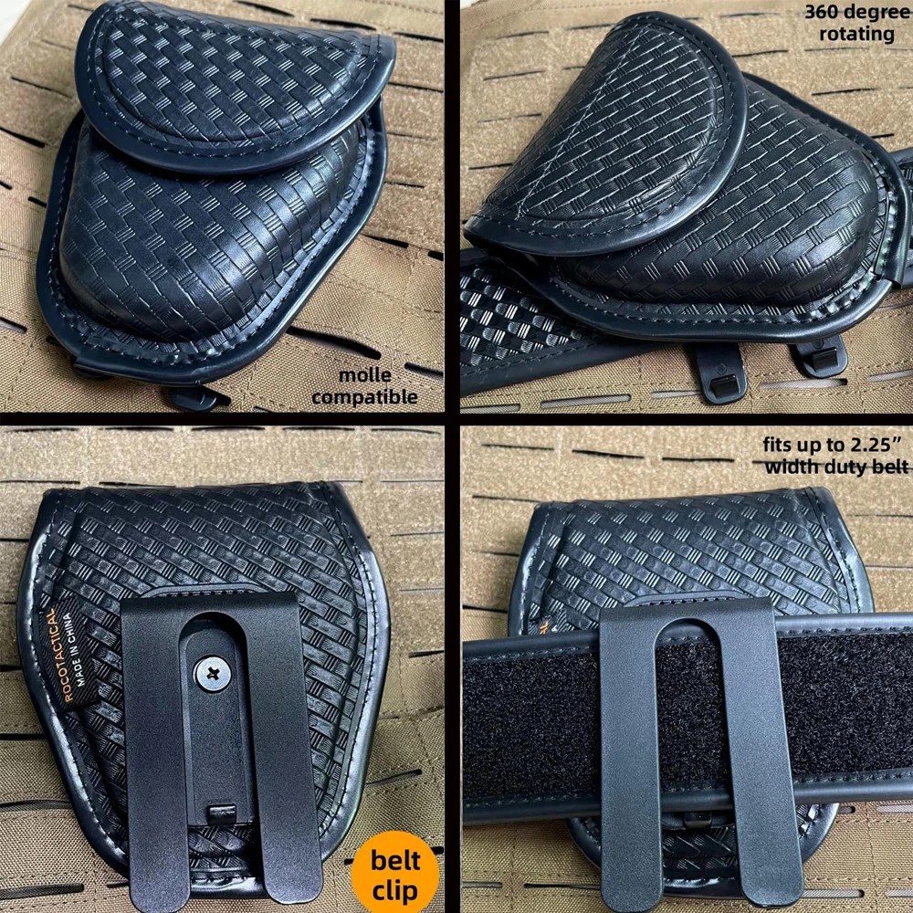 Tactical Handcuff Case for Duty Belt,1680D Nylon/Leather-like, Rotatable & Layered Security Holster (9 Styles), Cuff Case Pouch