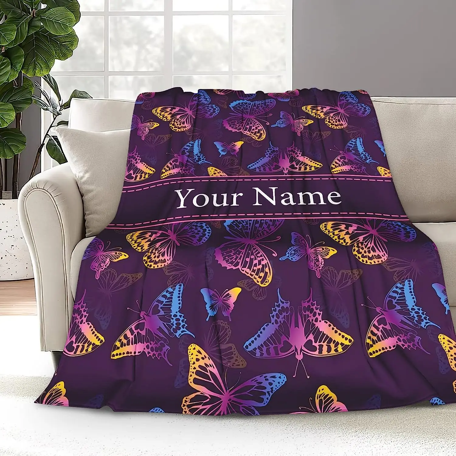 

Butterfly Blanket, Personalized Name Blankets for Daughter Girls, Soft Cozy Butterflies Blankets and Throws for Couch