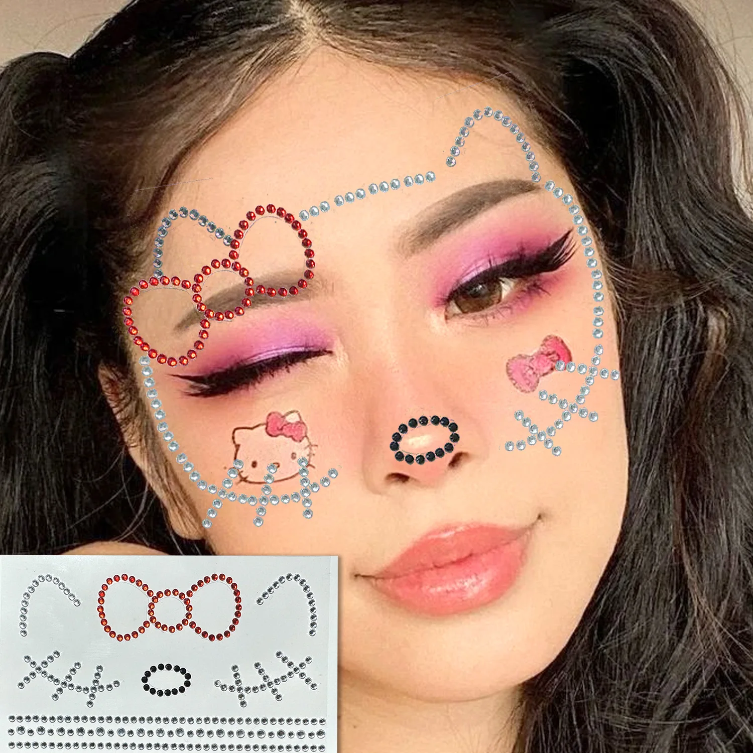 Cat Rhinestone Face Stickers Acrylic Diamond Self Adhesive Shiny Bling for Stage Makeup Party Performance Premium