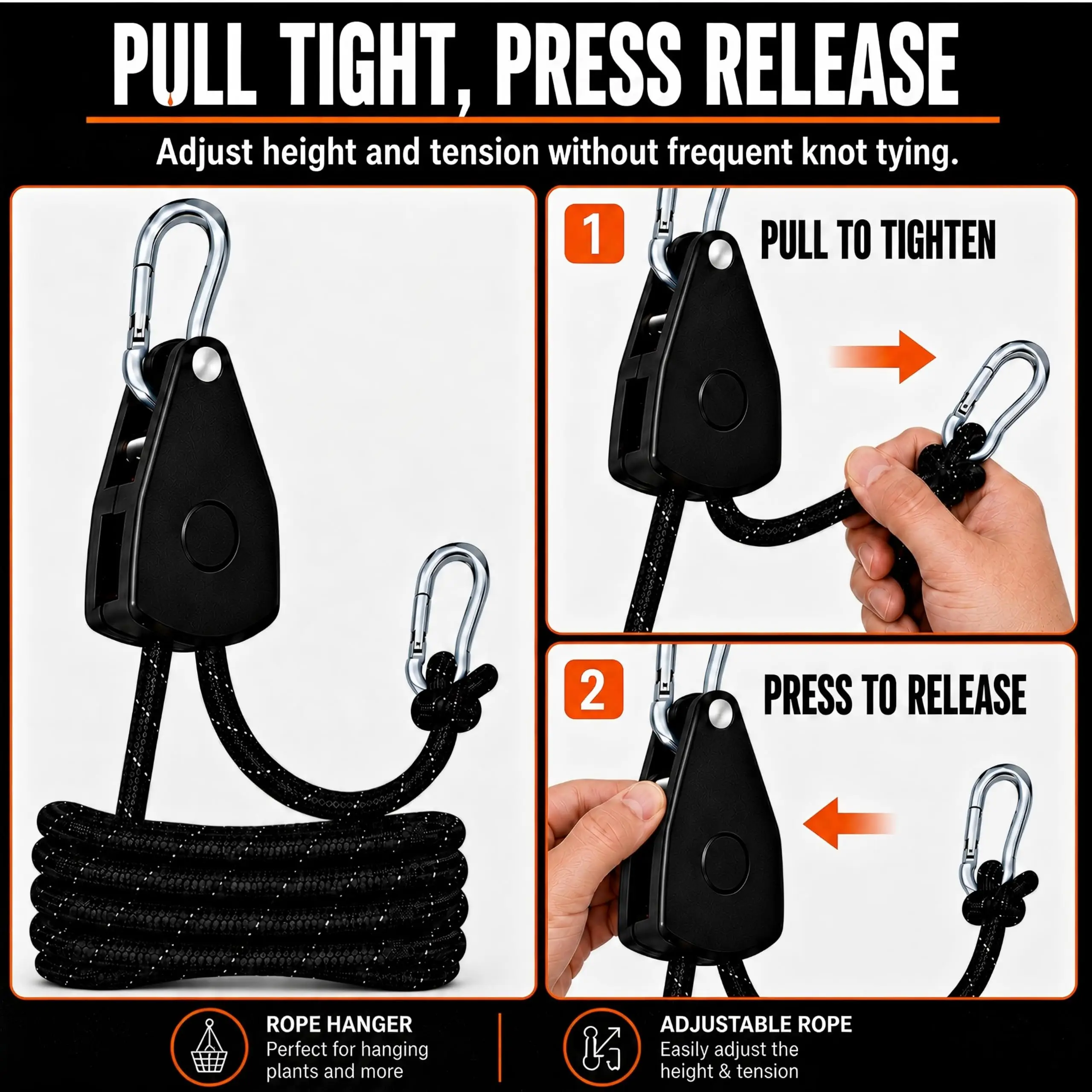 2-8pcs 4.6m Ratchet Pulley Camping Tent Guy Lines, Adjustable Rope Fastener Fixed Buckle Tensioner for Awning Lights Hangers