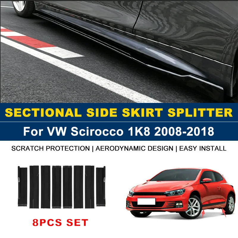 2m Sectional Side Skirt Extension Lips Side Spoiler, Car Exterior Modified Upgrade Kit For Volkswagen VW Scirocco 1K8 2008-2018