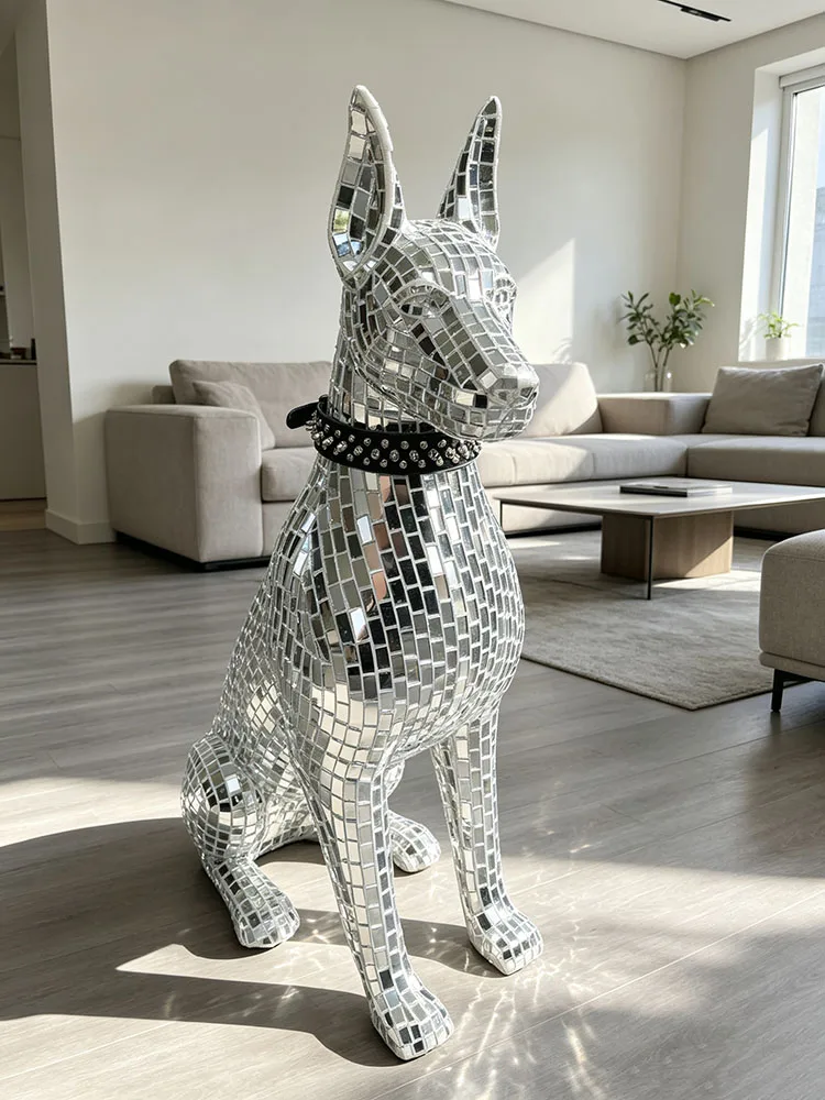 Dog Model Sculpture Ornament,Doberman Statue,Home Decor,Handmade Pasting Lens Artwork,Crafts Living Room Decoration,Luxury Gifts