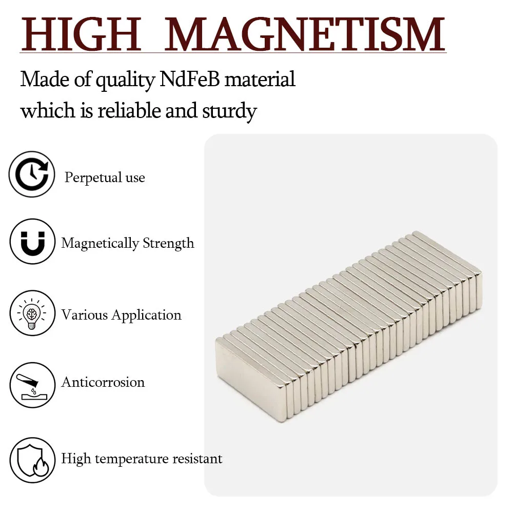 20x10x2mm Anti Corrosion Metal Magnetic Durable Waterproof Neodymium Magnet Block Shape for Garage Storage Whiteboard