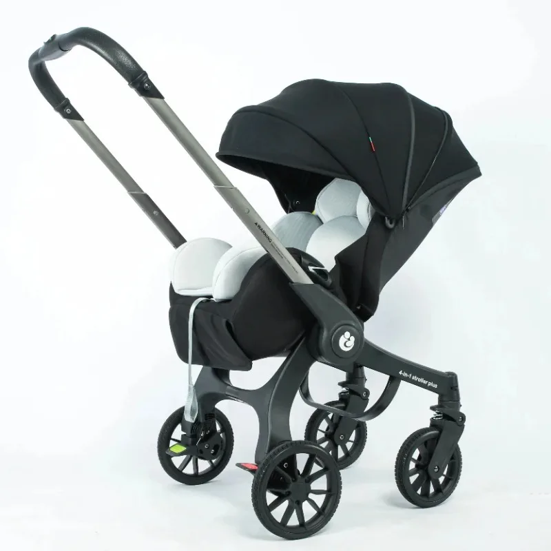 

4-in-1 Multifunction Baby Stroller Travel System Lightweight Foldable Two-Way High View Pram with Infant Carrier Car Seat