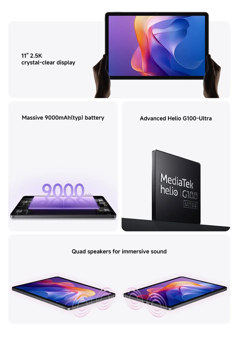 Global Version Xiaomi Redmi Pad 2 9000mAh Battery MTK Helio G100-Ultra 11' Display Fast Charging 90Hz Tablet 8MP HD Camera