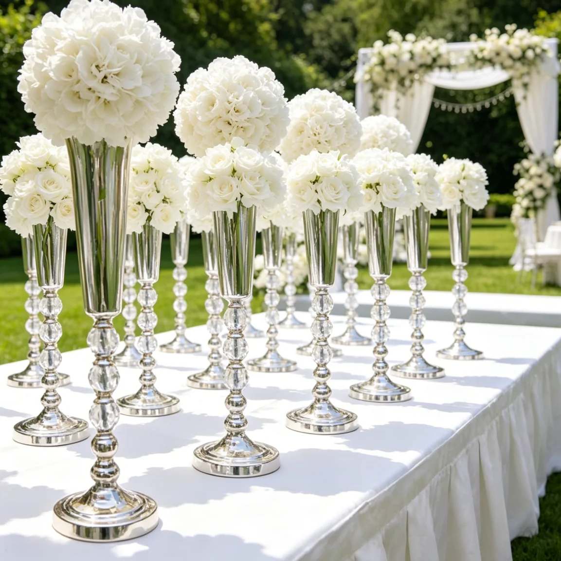 5/6/810pcs 60-110cm Silver Floor Vases with Pedestal Base Modern Cylindrical Flower Stands for Wedding Centerpieces & Hotels