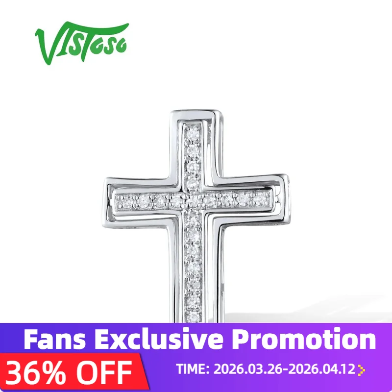 

VISTOSO Authentic 14K 585 White Gold Cross Pendant For Lady Sparkling Diamond Elegant Wedding Party Chic Gifts Fine Jewelry