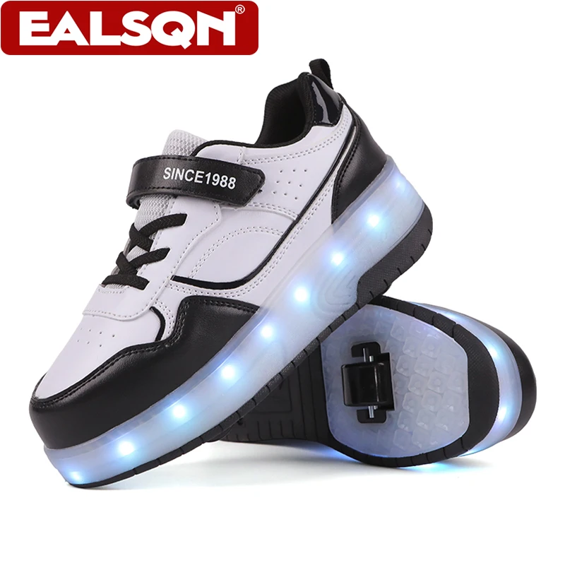 New Children's LED Light Up Roller Skates Shoes Double-Wheel Design with Velcro Sports Walking Skates For Boys & Girls Gifts