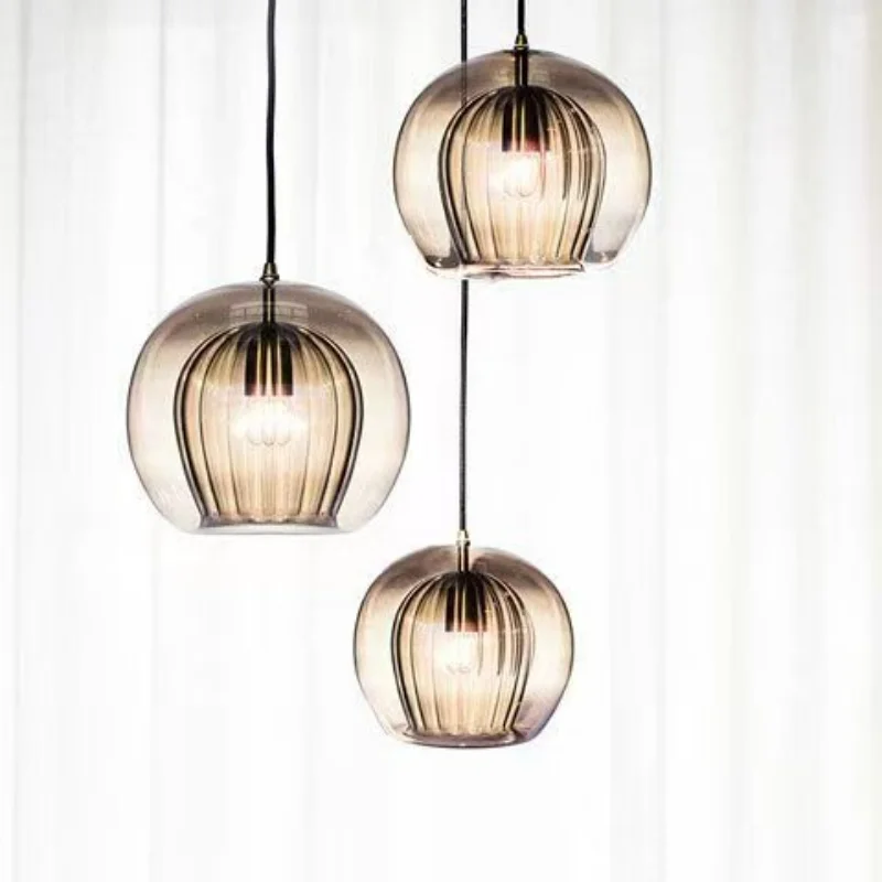 Nordic Minimalist Bedside Glass Lamp Bedroom Creative Three Headed Restaurant Single Headed Duplex Staircase Pendant Light