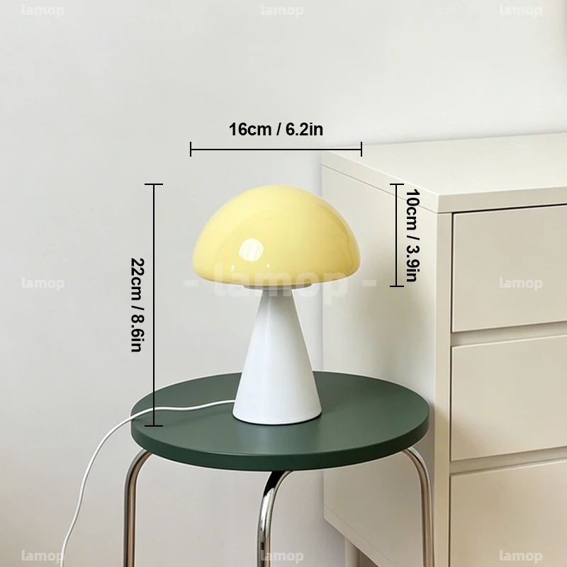 Umbrella  Mushroom Glass Table Lamp Italian Minimalist Soft Light Shadow Desktop Ambience Table Lamp for Vacation‑Vibe Study