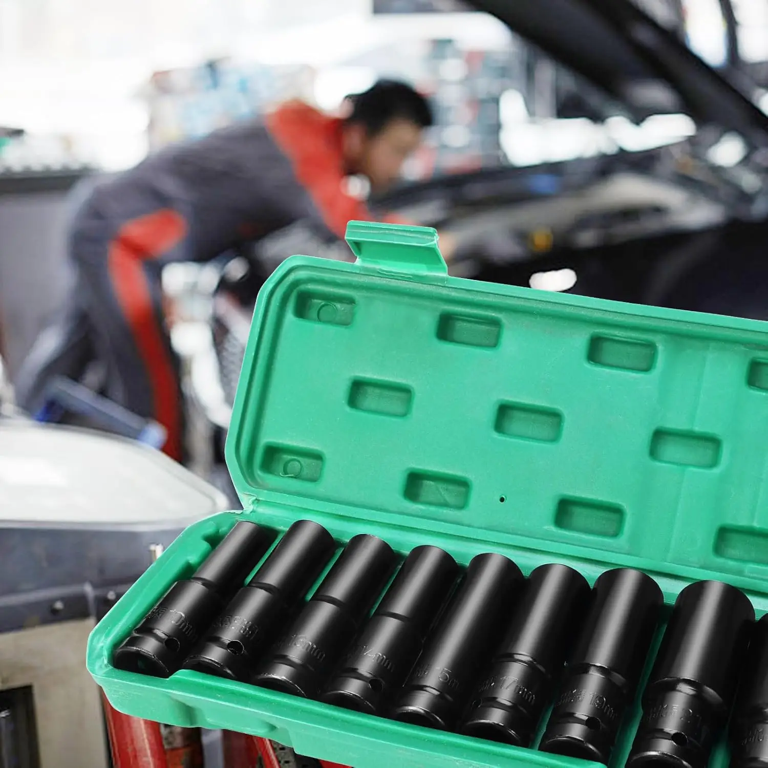 10pcs/set Pneumatic Extended Air Cannon Screwdriver Sleeve Combination 8-24mm Extended Hex Socket Autobile Repair Tools kit