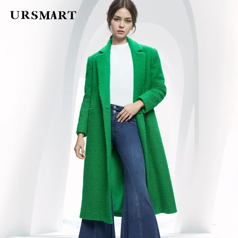 High-Quality Green Wool Coat for Women – Knee-Length Cashmere Blend Loose Fit Modern Fashion & Warmth