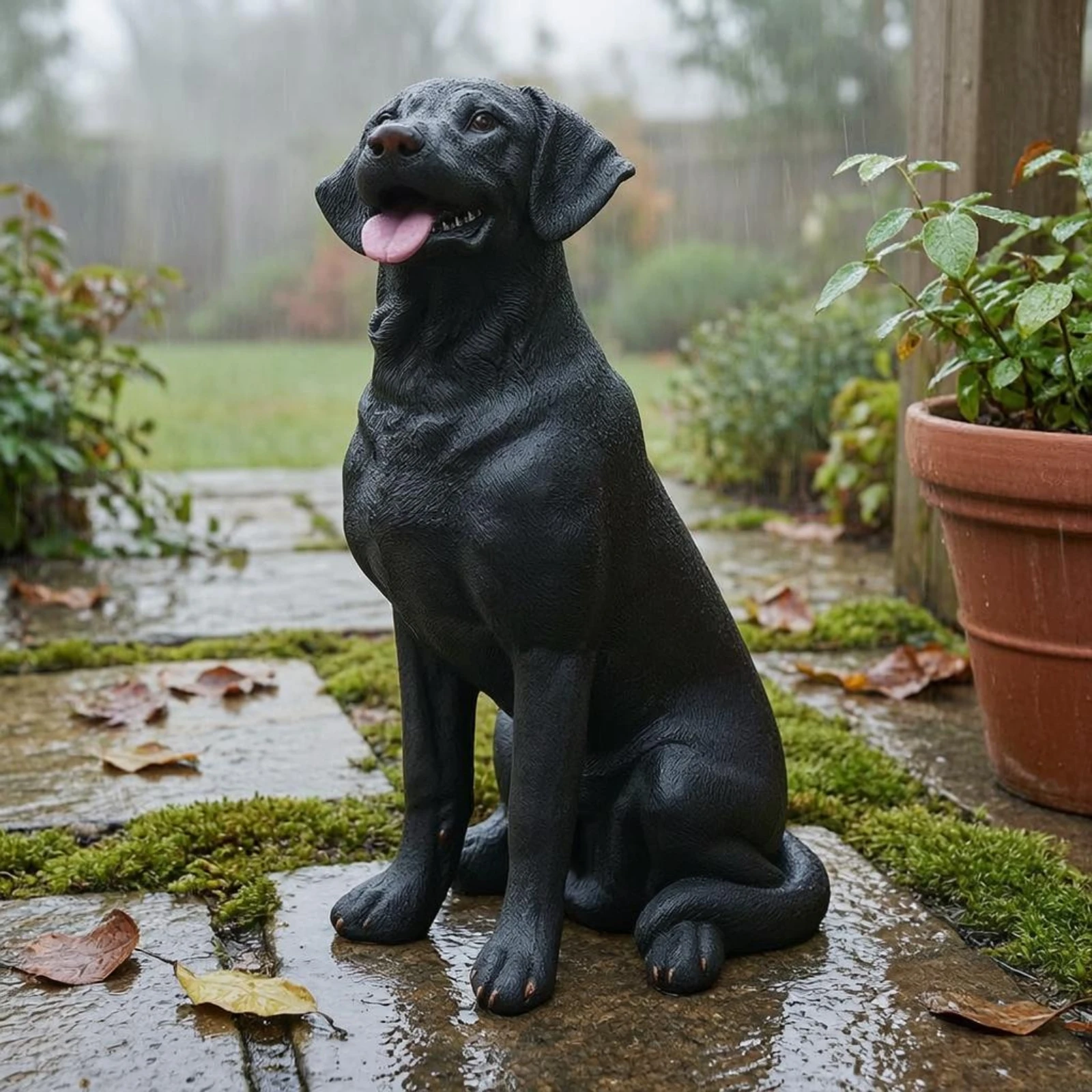 Labrador Retriever Statue Floppy Ears Sitting Dog Sculpture Realistic Labrador Figurine Large Size Pet Decoration