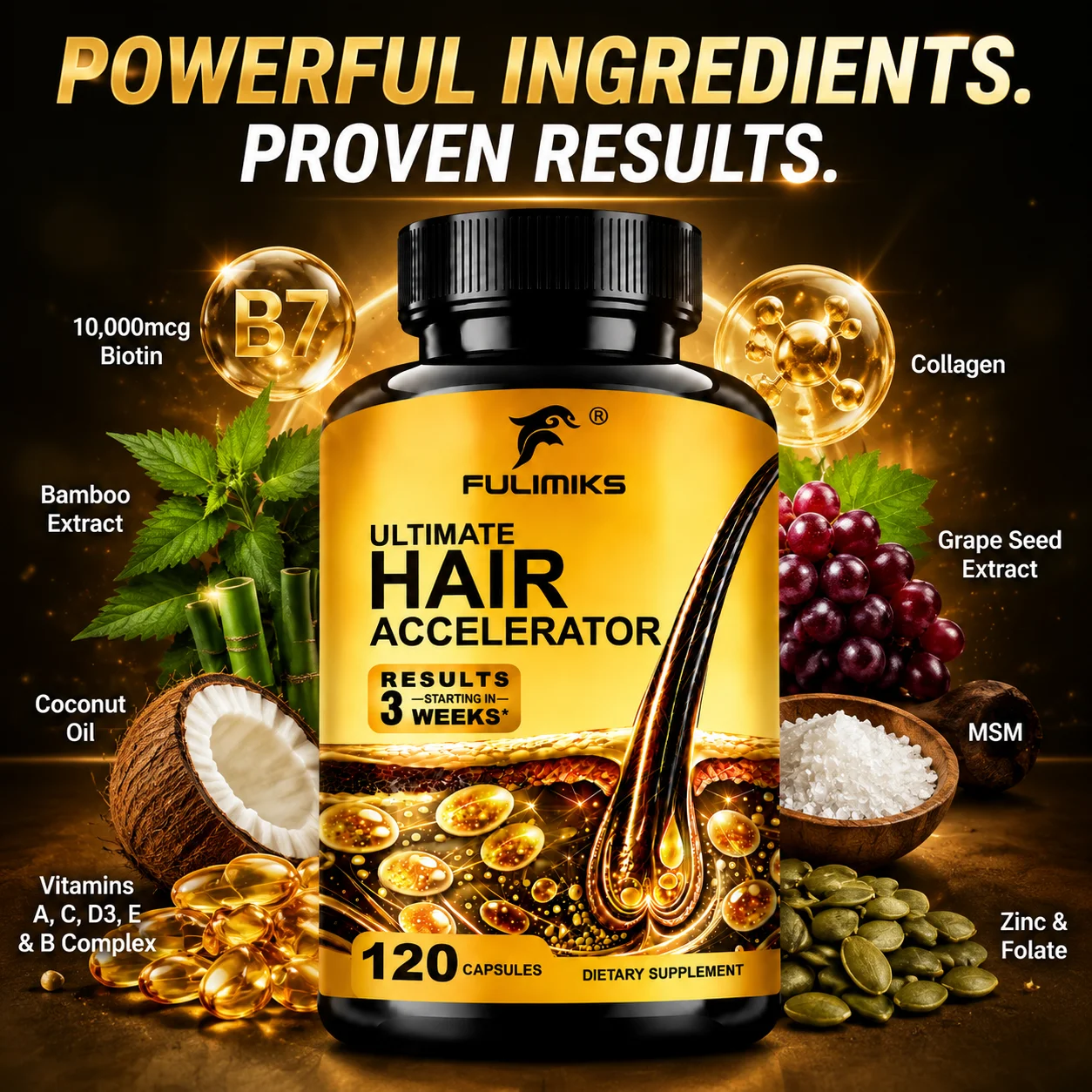 Hair Accelerator Supplement, with Biotin & Marine Collagen,Support Thicker Fuller Hair, Radiant Skin, Nails, Antioxidant Defense