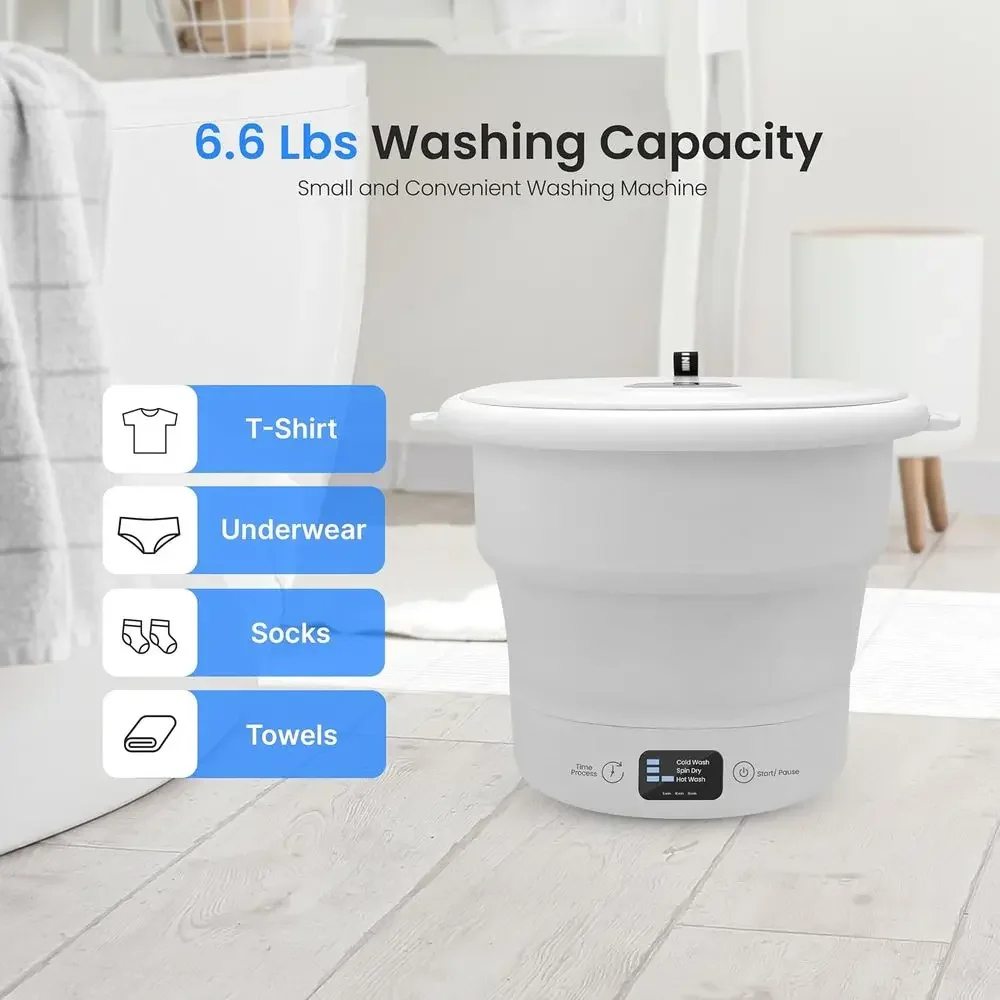 Portable Lightweight Mini Washer for Camping, Travel, RVs, and Small Spaces with Timer and Lid, Holds Up to 6.6 lbs (White)