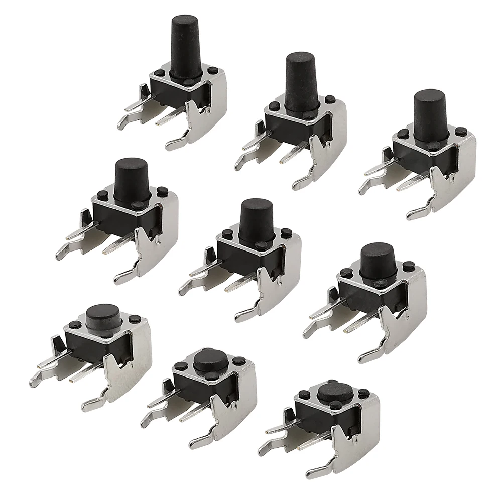 20Pcs 6x6mm Panel PCB Momentary Tactile Tact Push Button Switch Right Angle With Stent 6x6x4.3/4.5/5/6/7/7.5/8/9/10mm Switch