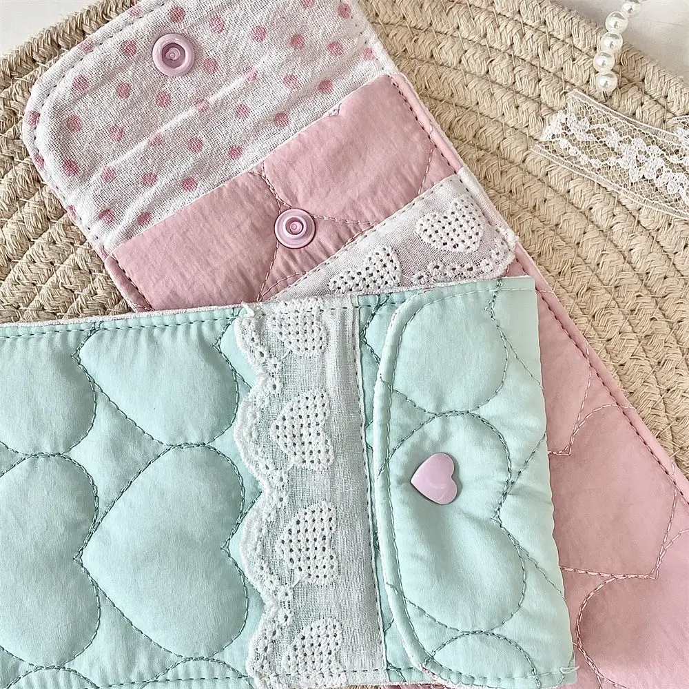 Korean Style Cotton Glasses Storage Bag Lace Heart Sweet Lipstick Bag Eyewear Protector Candy Color Cute Pencil Case Girls