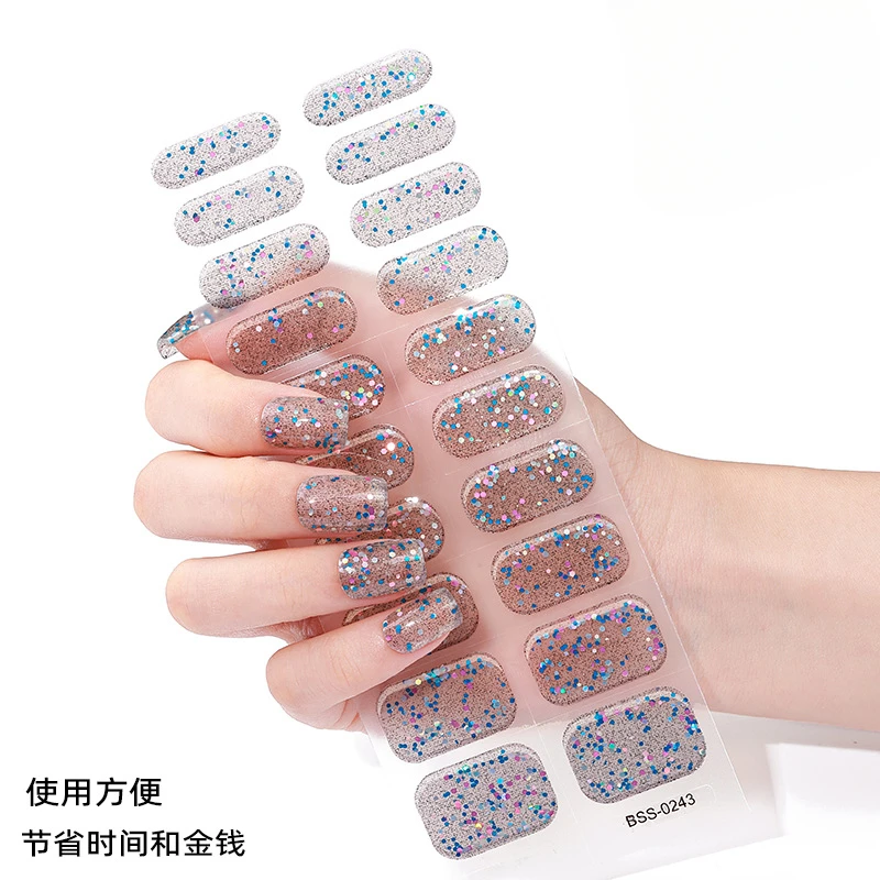 16Tips Shiny Gel Nail Strips Patch Sliders Adhesive Waterproof Long Lasting Full Cover Gel Nail Stcikers UV Lamp Need