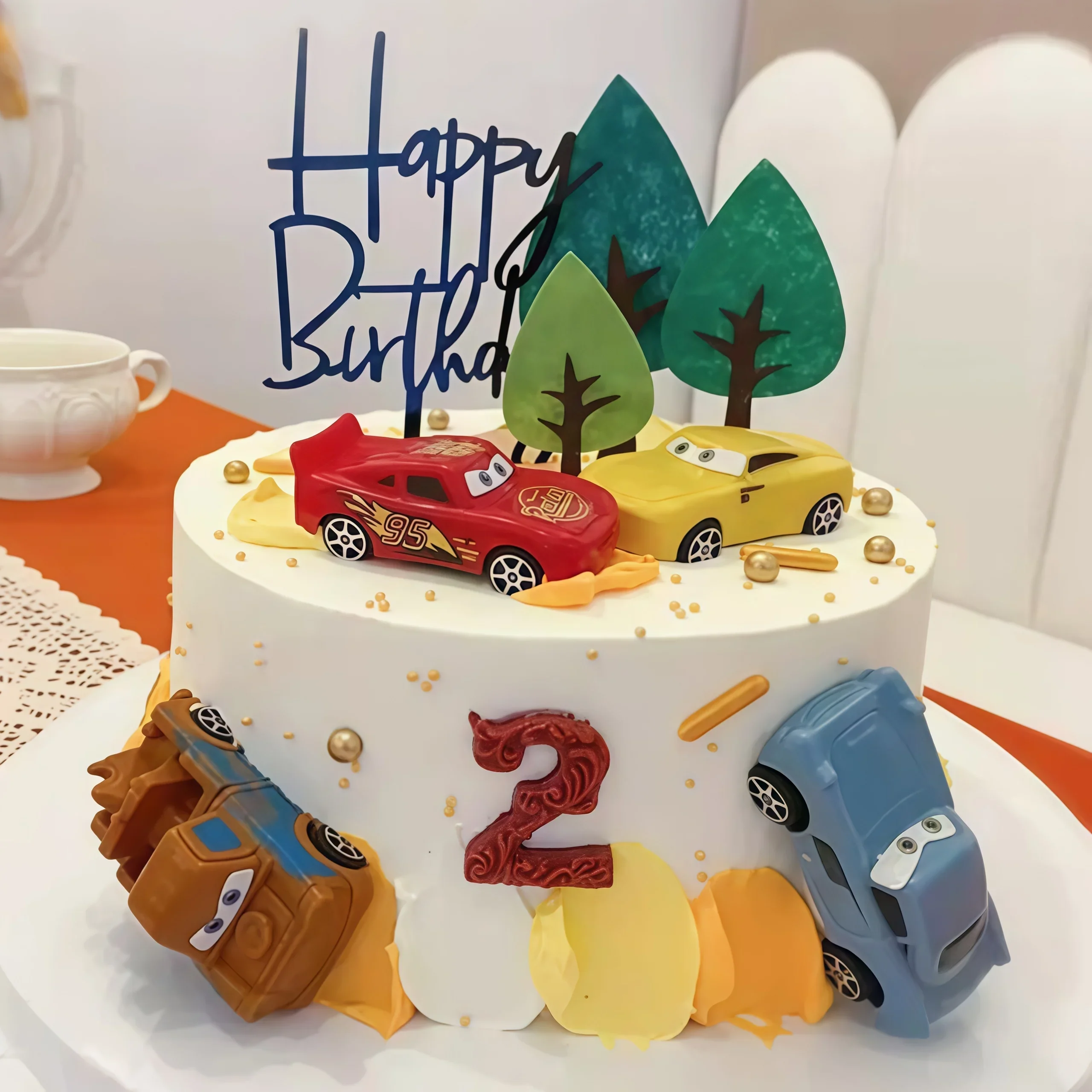 4pcs Lightning Cars Happy Birthday Cake Topper Accessories Kids Baby Shower Birthday Party Decoration Baby Shower Gift Supplies